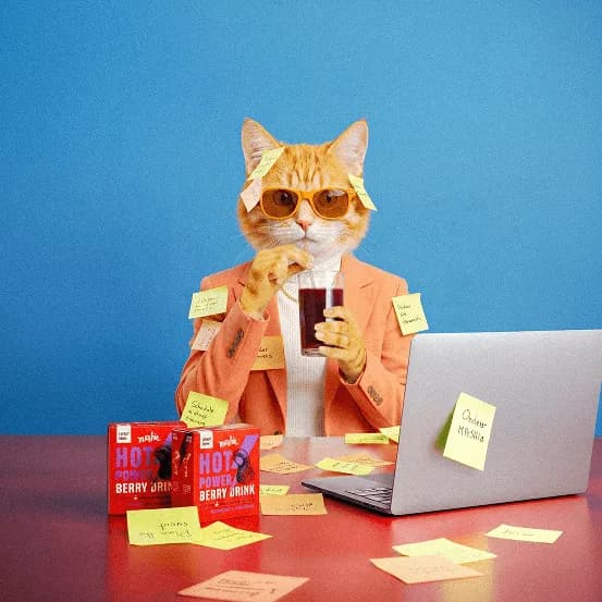 Cat creative professional brainstorming with sticky notes while working on a laptop