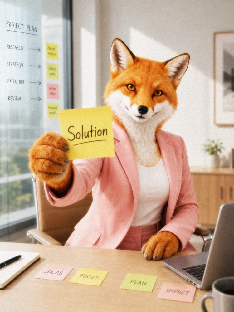 Fox strategist presenting a solution note during project planning and ideation