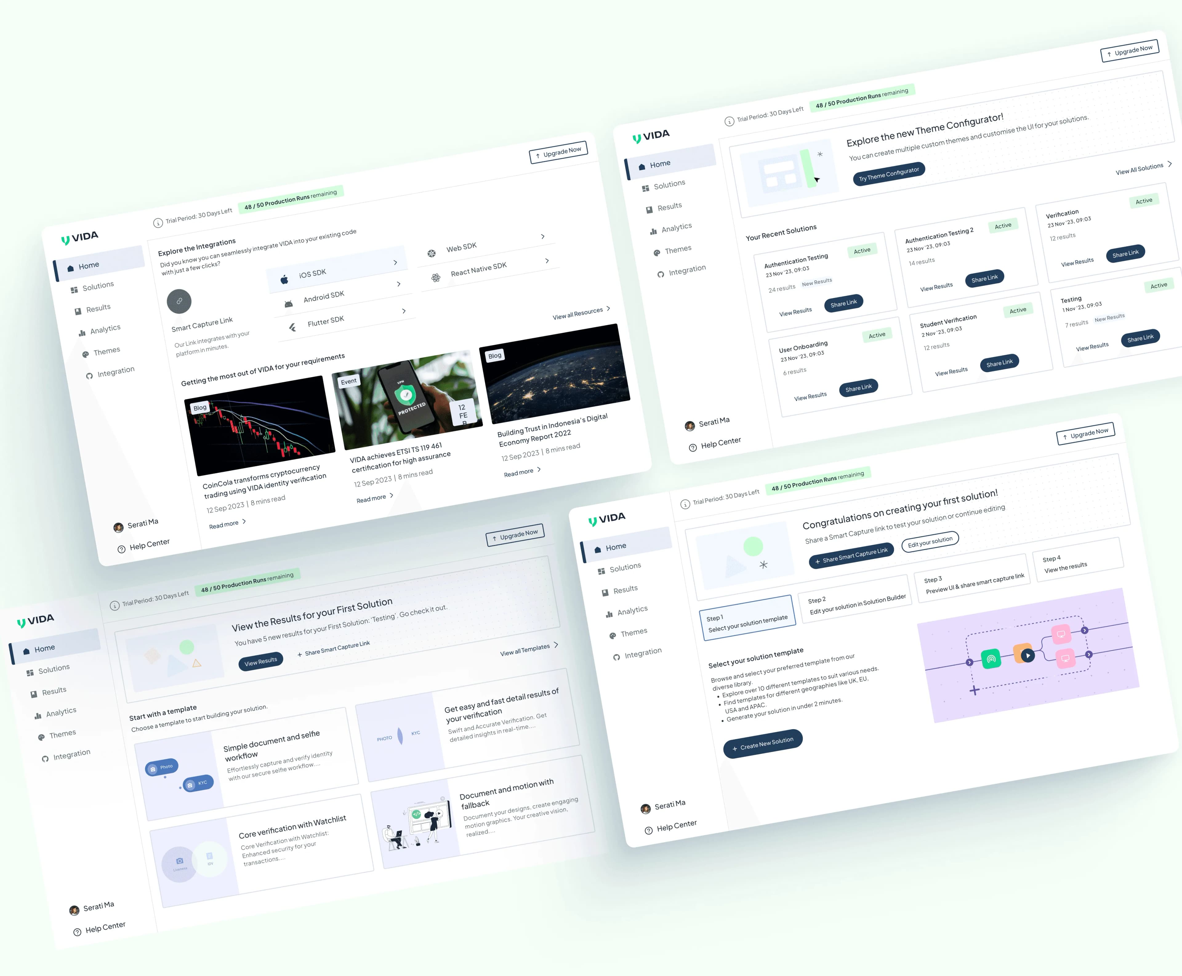 VIDA identity verification screen showing facial scanning and biometric authentication flow