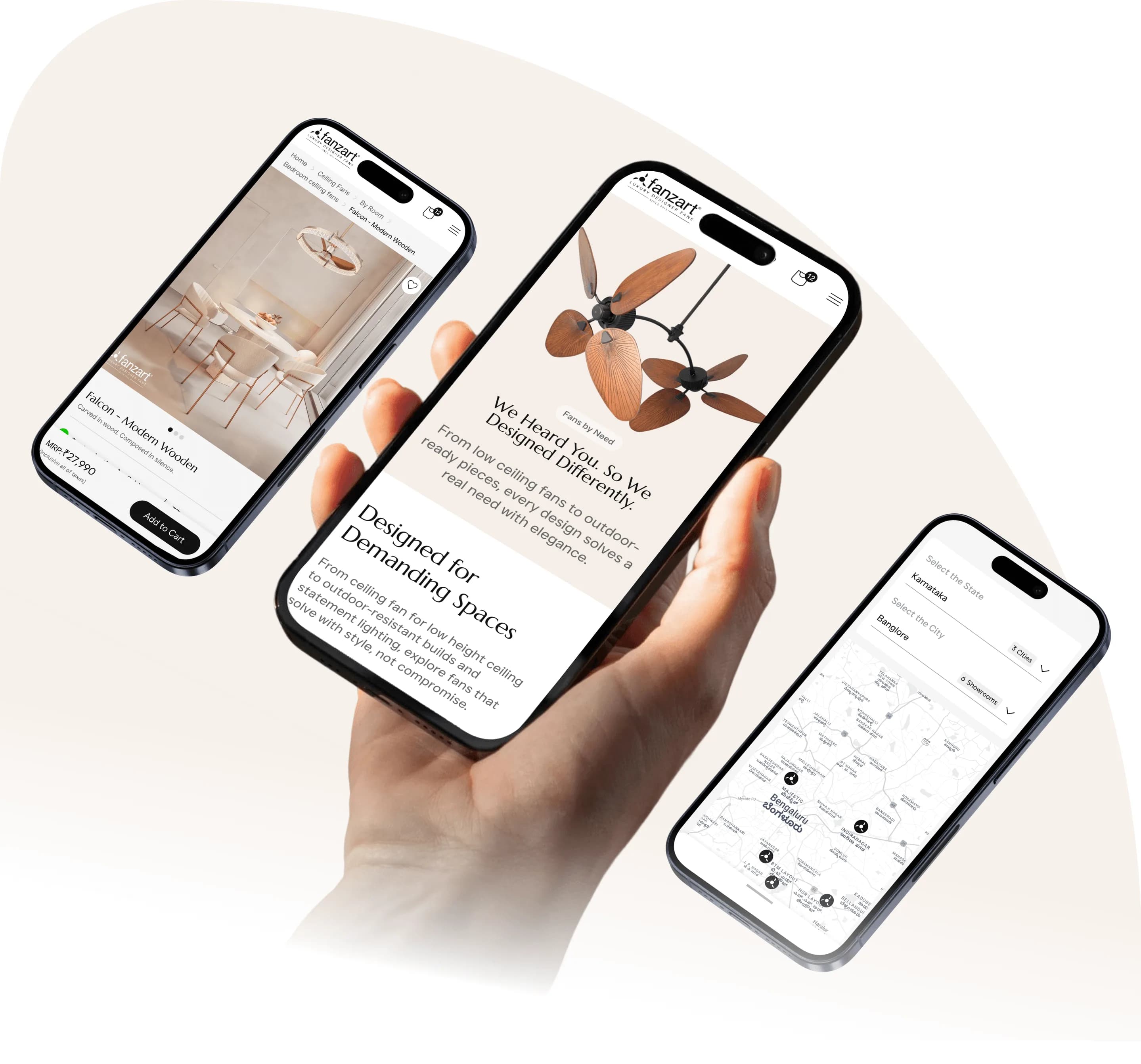 Fanzart website and visual identity showcasing luxury fan collections in a refined home interior