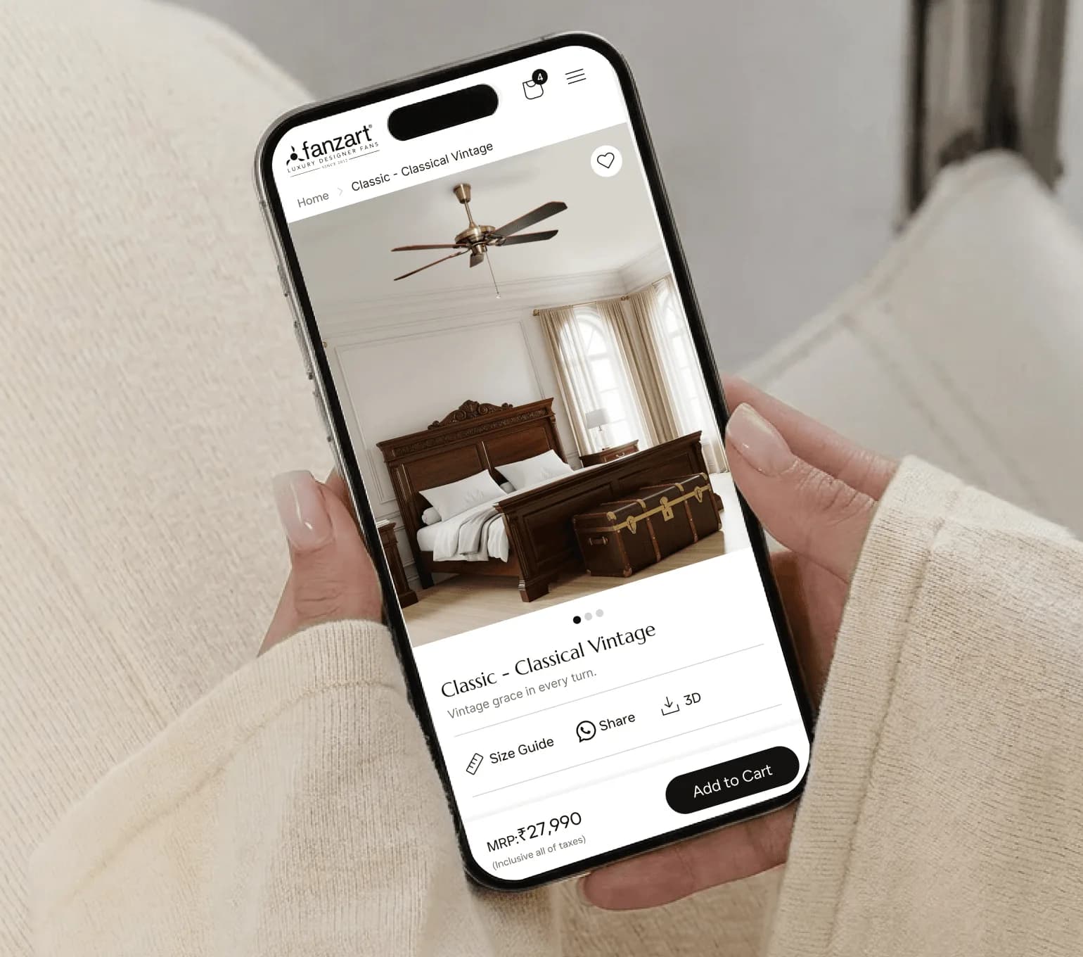 Fanzart digital product and brand presentation featuring designer ceiling fans and premium lifestyle visuals