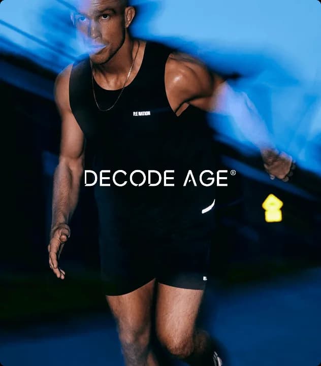 Decode Age supplement range presented through a premium health and longevity brand system