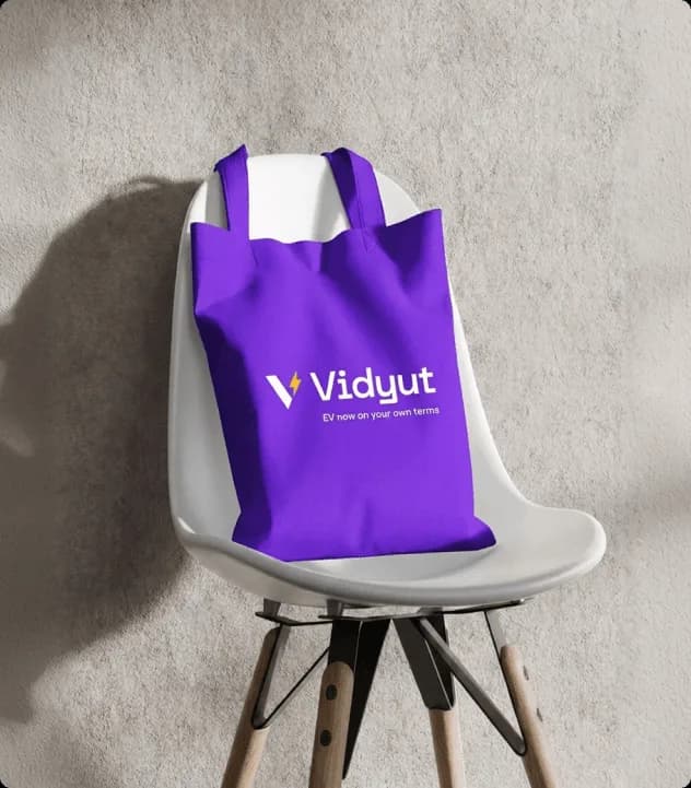 Vidyut brand application showcasing EV financing across digital and campaign touchpoints