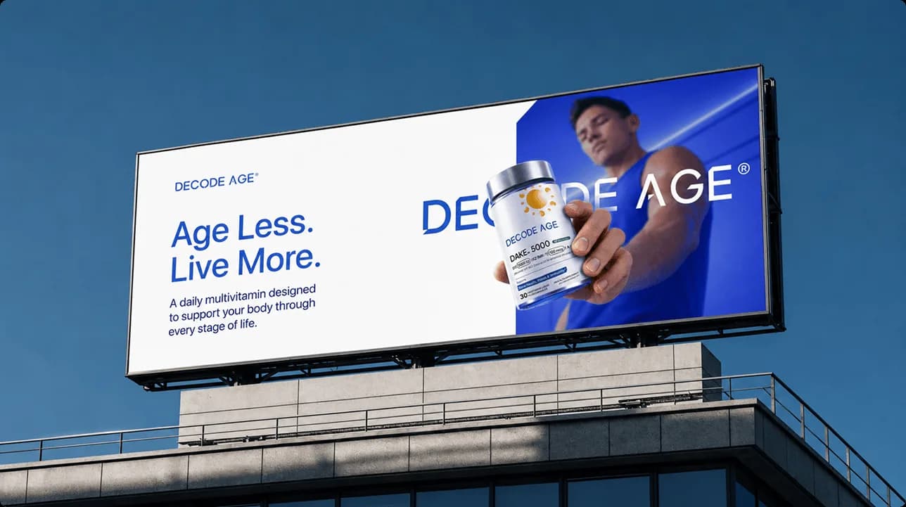 Decode Age digital product experience highlighting longevity solutions and supplement information