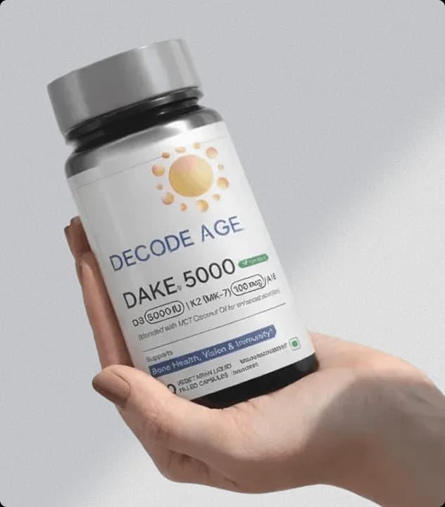 Decode Age supplement packaging displayed in a premium science and wellness visual