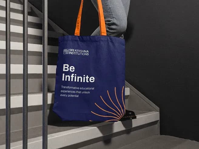 Sri Krishna Institutions branded tote bag featuring the Be Infinite identity