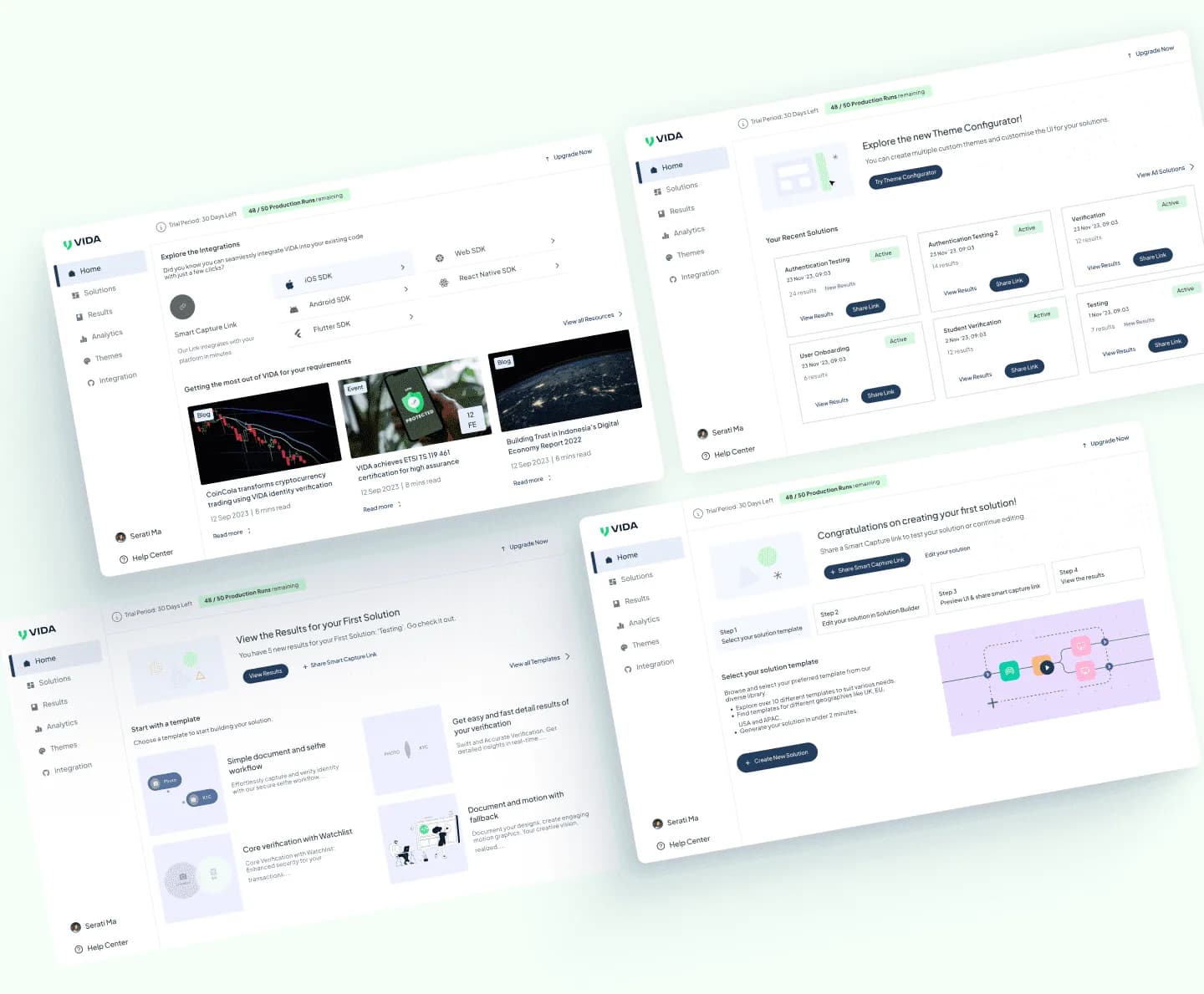 VIDA identity verification screen showing facial scanning and biometric authentication flow
