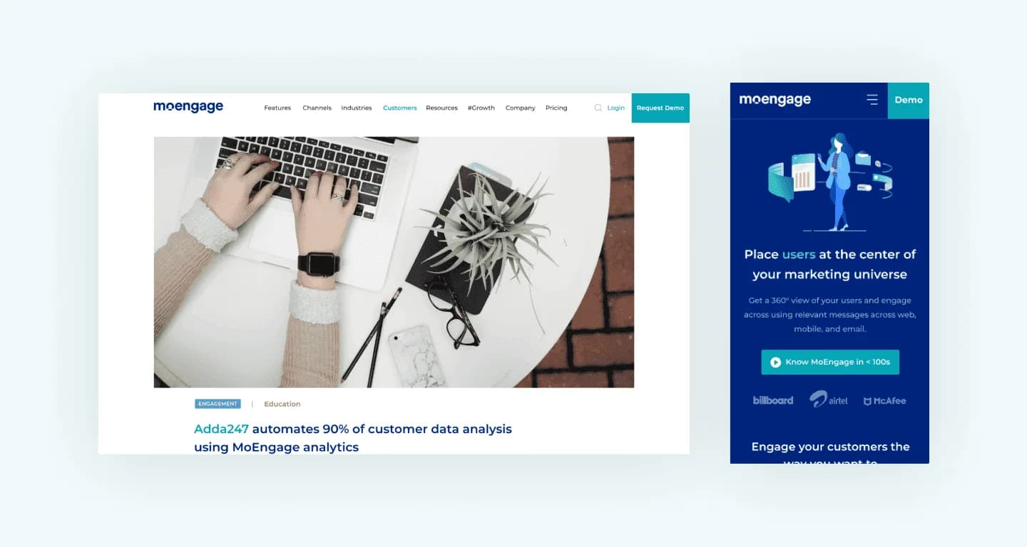 MoEngage workflow showing campaign goals and progress toward customer engagement outcomes