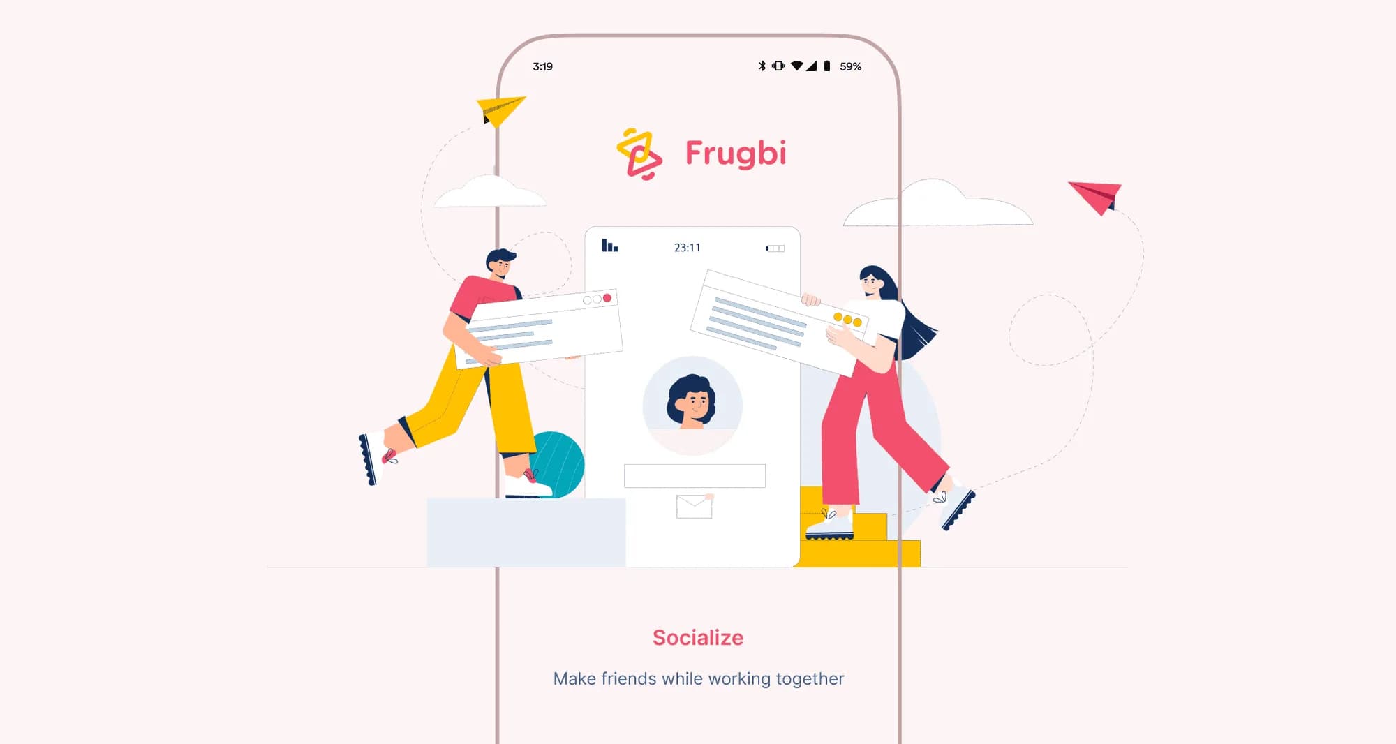 Frugbi digital product experience showcasing the platform across multiple mobile screens