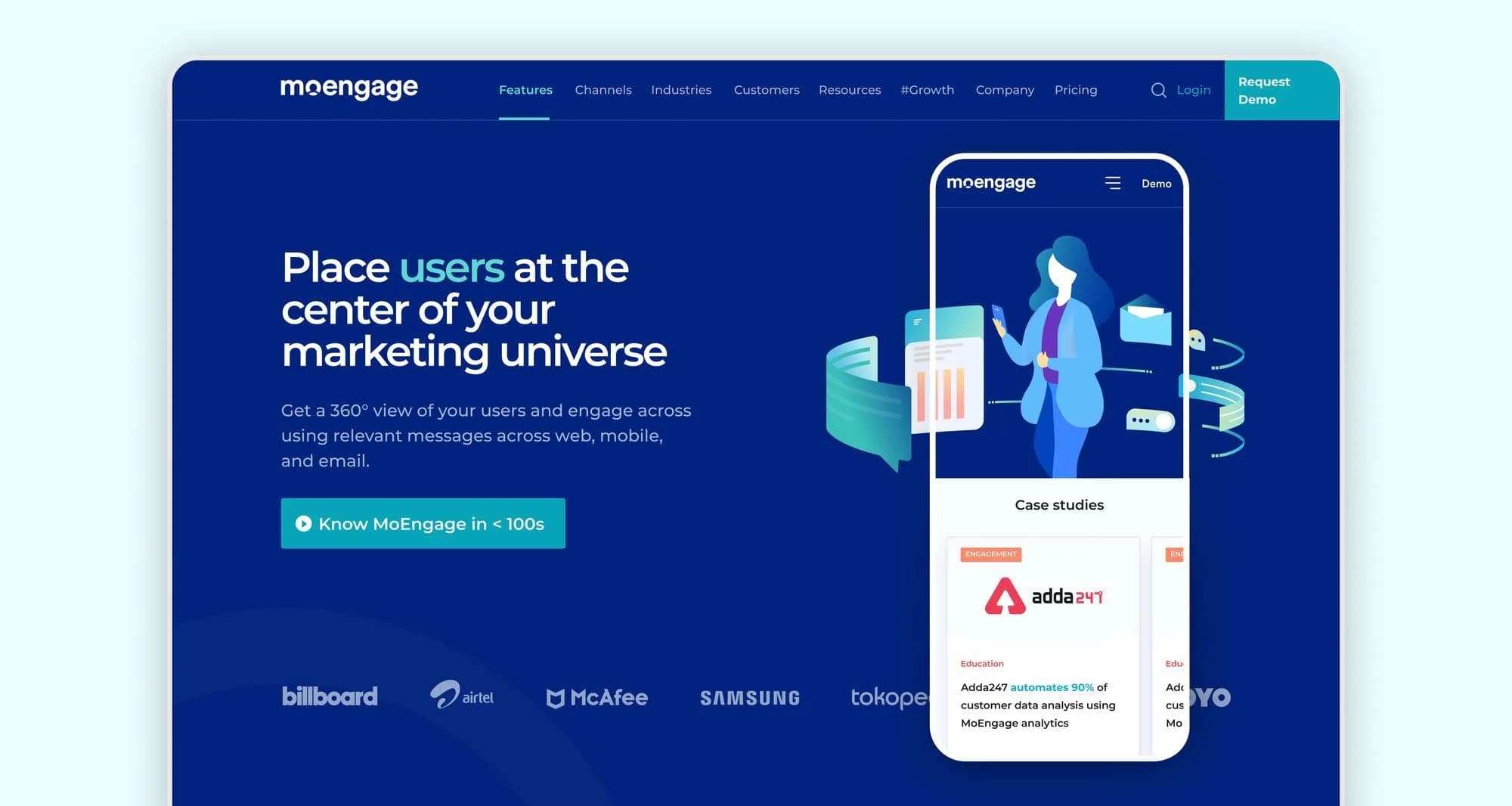 MoEngage customer engagement platform showcased through a modern digital product interface