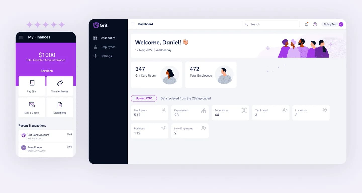 Grit personalised user interface showing individual account or dashboard features