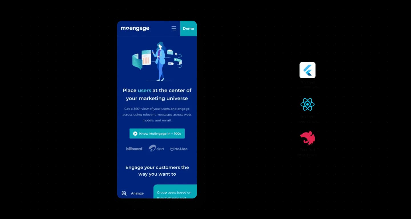 MoEngage user management view showing customer profiles segments and engagement data
