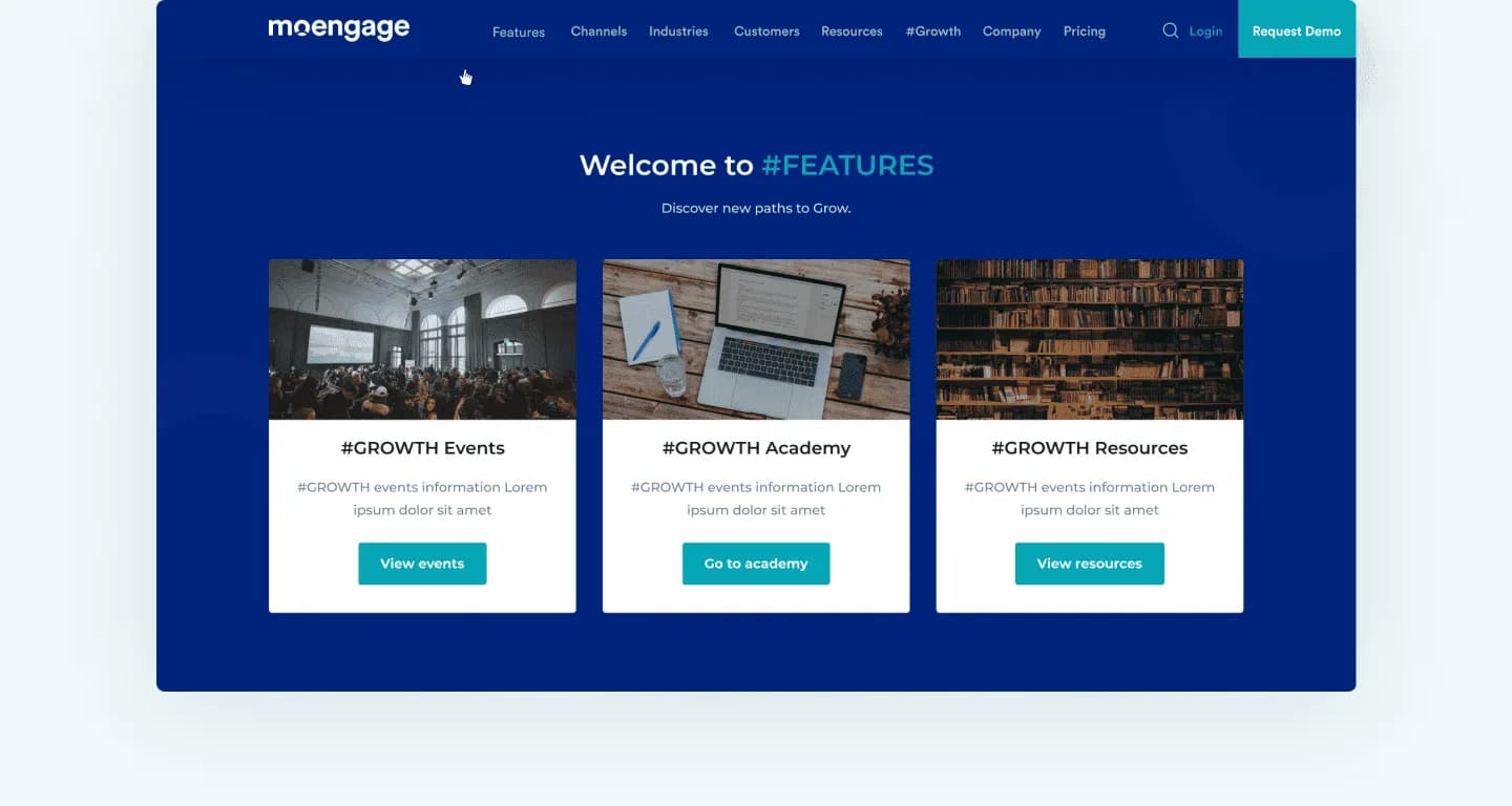 MoEngage welcome experience introducing users to the customer engagement platform