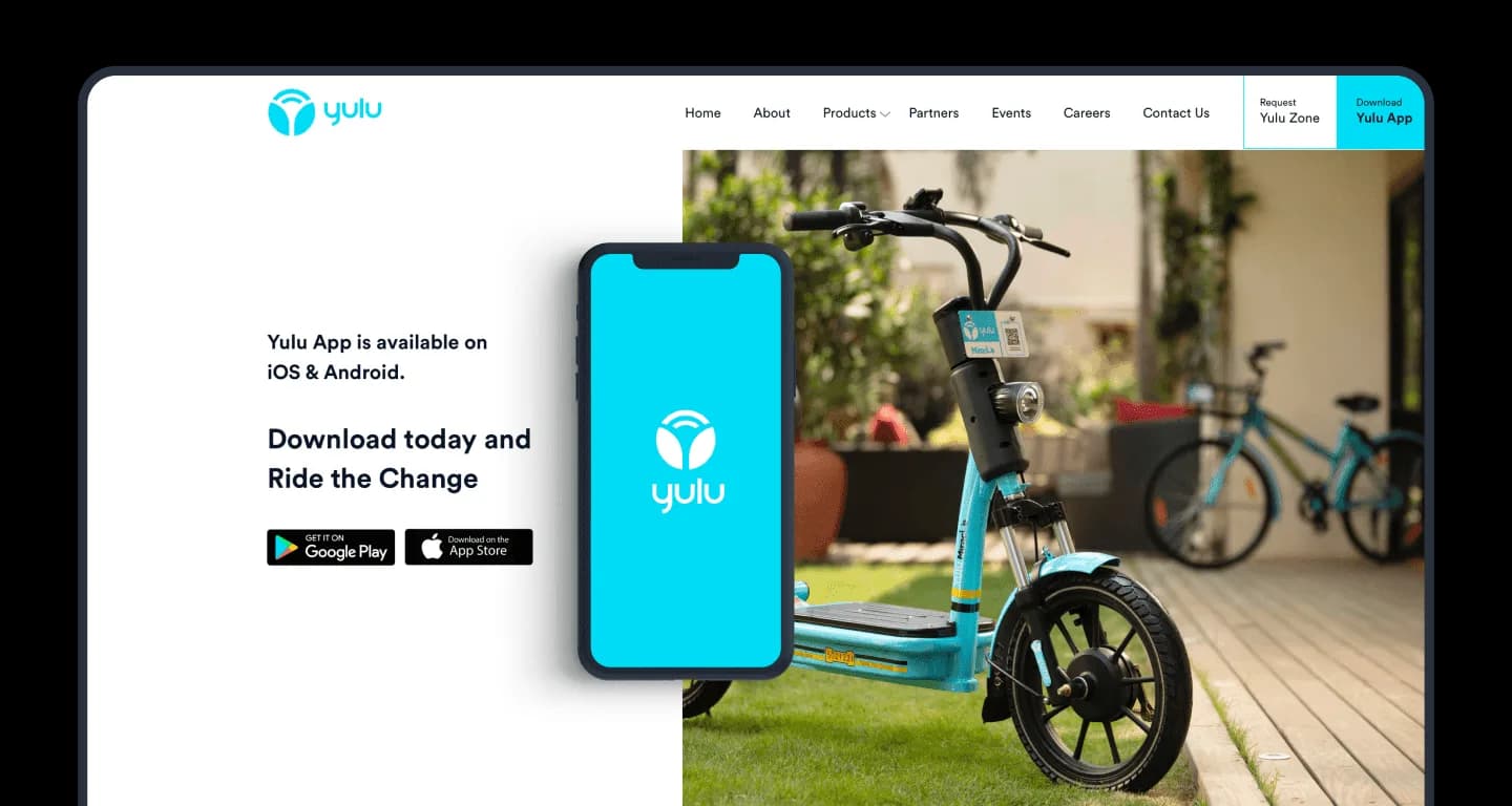 Yulu electric mobility campaign showcasing urban riders and shared electric scooters